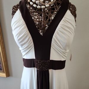 Cocktail Party NEW  Midi White and Brown Dress